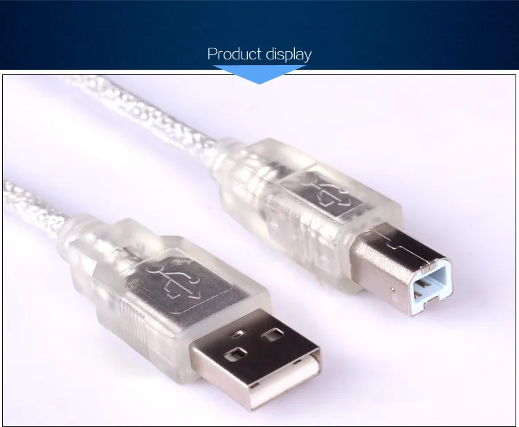 Прозрачный кабель для принтера USB AM-BM