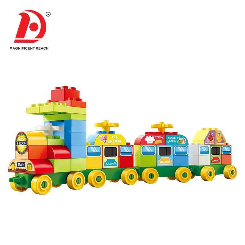 HUADA 2023 Children DIY Assembled 68pcs Big Size Building Block Train Toy Set With Stickers