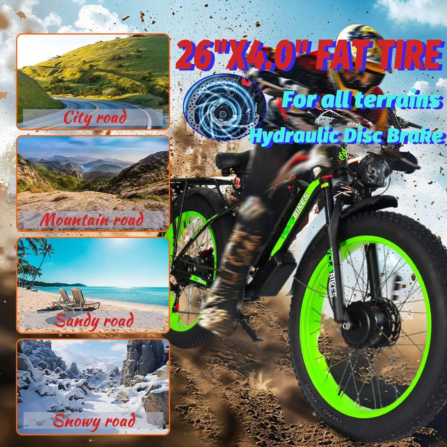 USA  Fast Speed 60KM/H 3000W Electric Bike Dual Motor ebike Adult 26inch Full Suspension Two Seat Fat Tire Tour Electric Bicycle