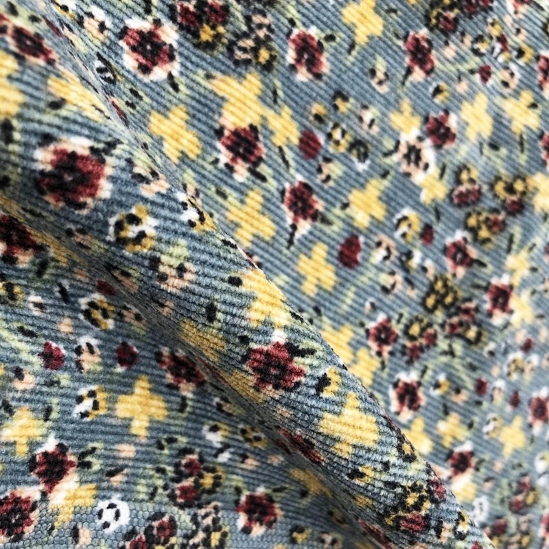 Голубого цвета с цветочным принтом вельветовые брюки из ткани набивные ткани для детей тканая 100% ткань с рисунком из полиэфира