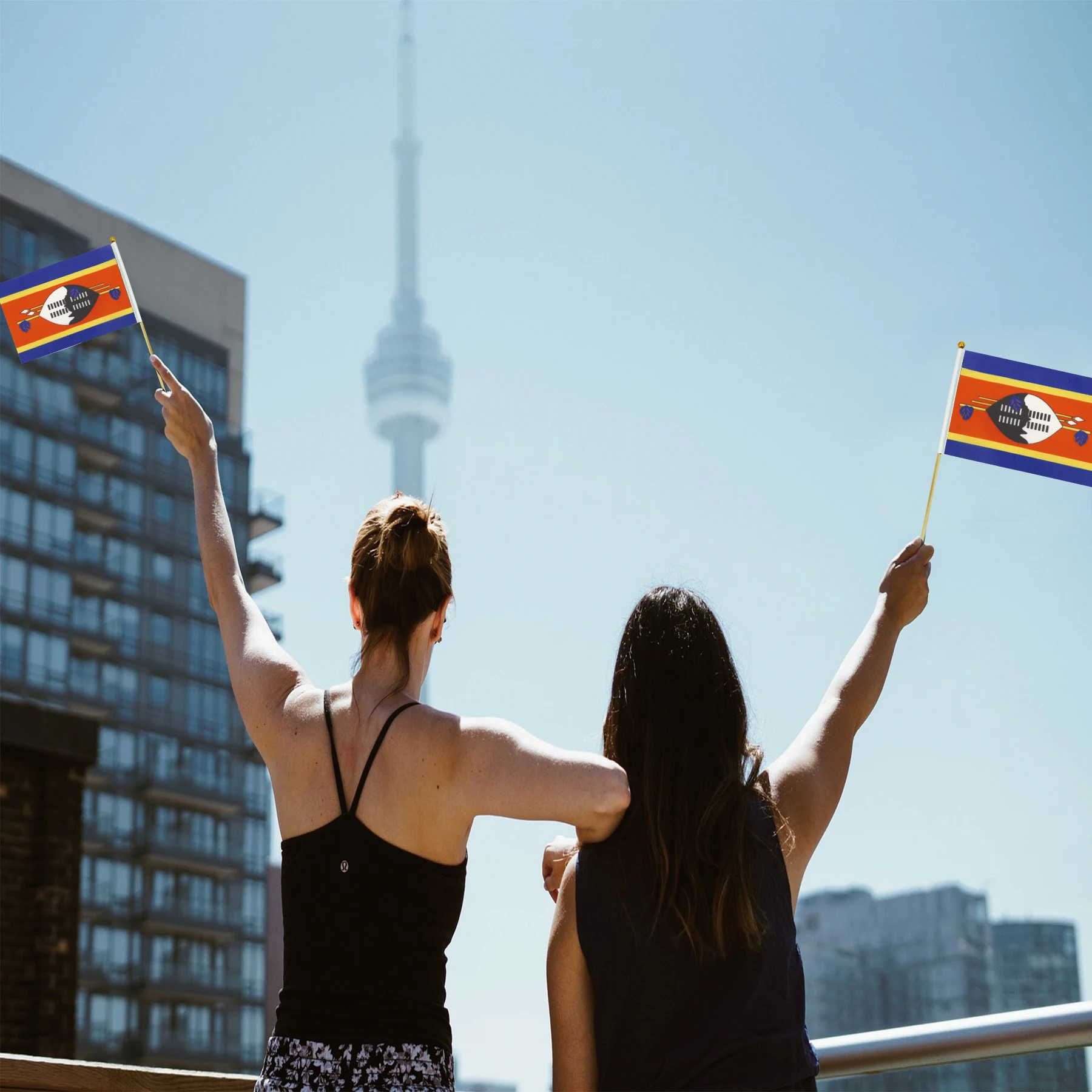 2024 Factory Hot Sale Swaziland  Wooden Pole Hand-Waved Flag  for General Holiday