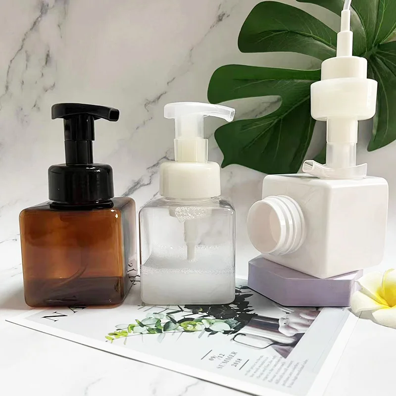 New Amber White Clear PTEG Foaming Hand Soap Bottles 250ml 450ml 500ml 600ml Facial Cleanser Plastic Foam Pump Bottle with Brush