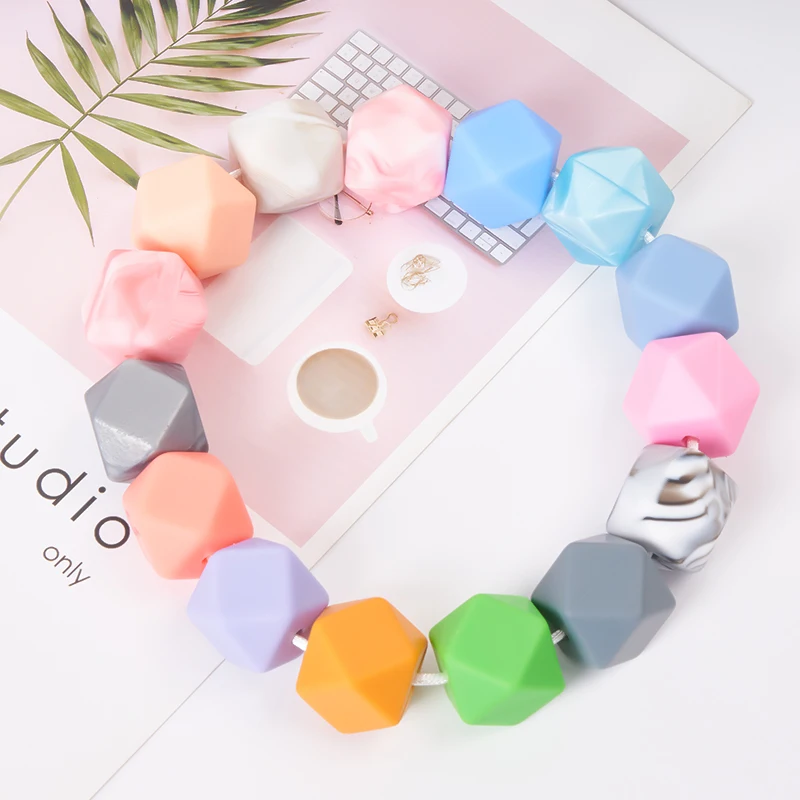 Hot selling cheap unique item Eco-friendly durable custom 17mm silicone hexagon beads jewelry bead DIY necklaces