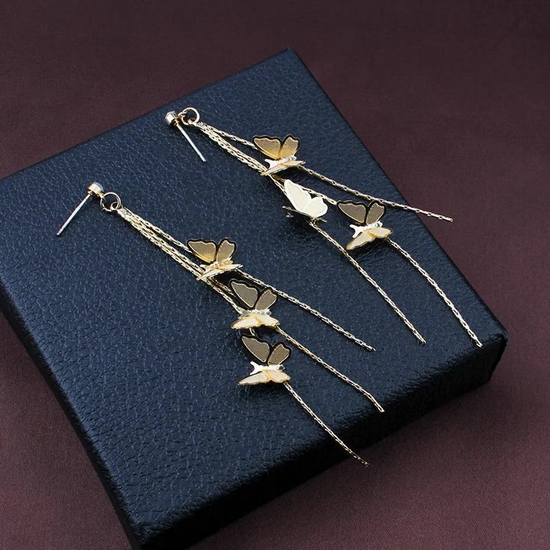  Cheaper High Quality Ear Jewelry Wholesale Super Fairy Long Chain Multi-Butterfly Hanging Earring For