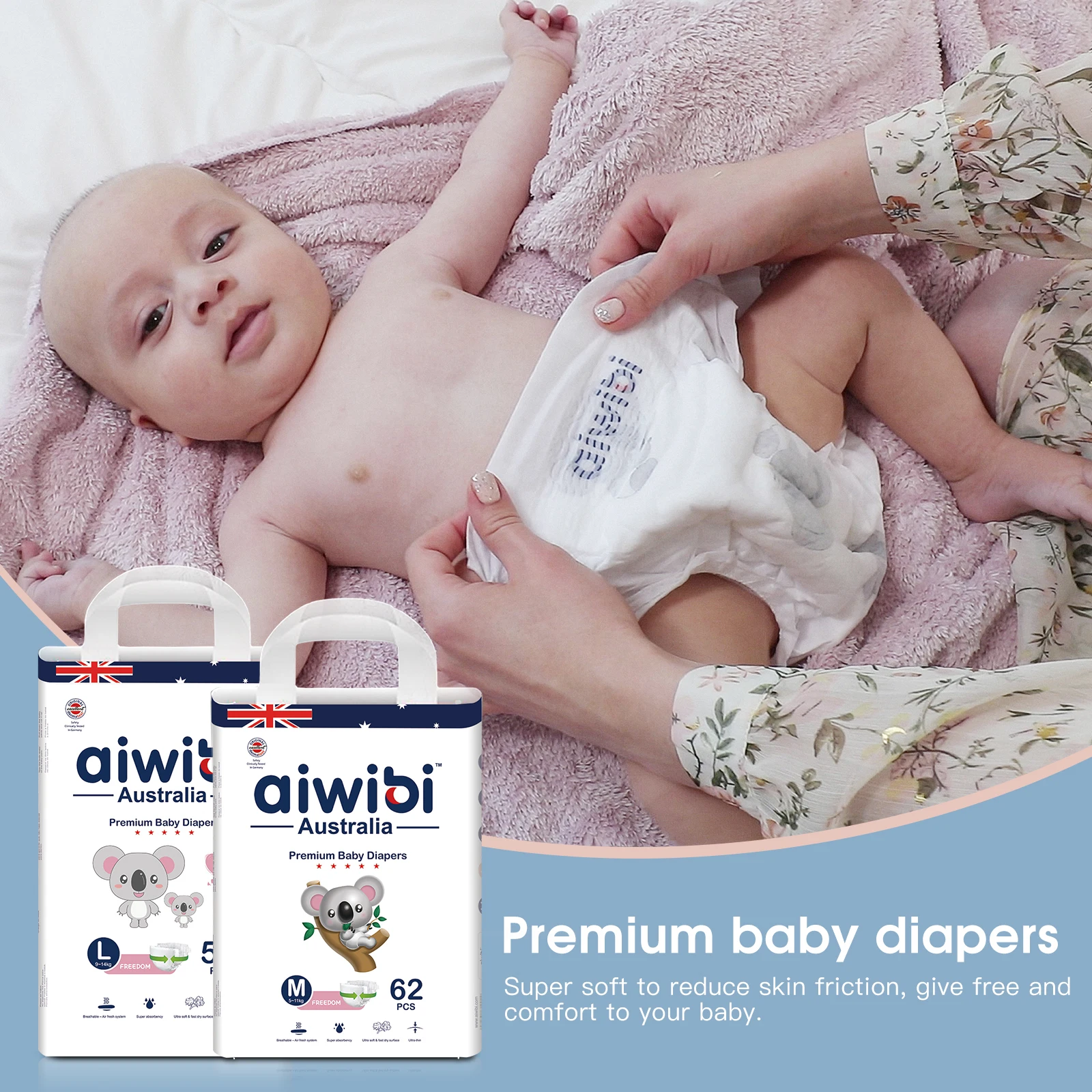 Australian Famous Brand Sleepy Baby Diaper Disposable Wholesale High Quality Aiwibi Baby Diaper