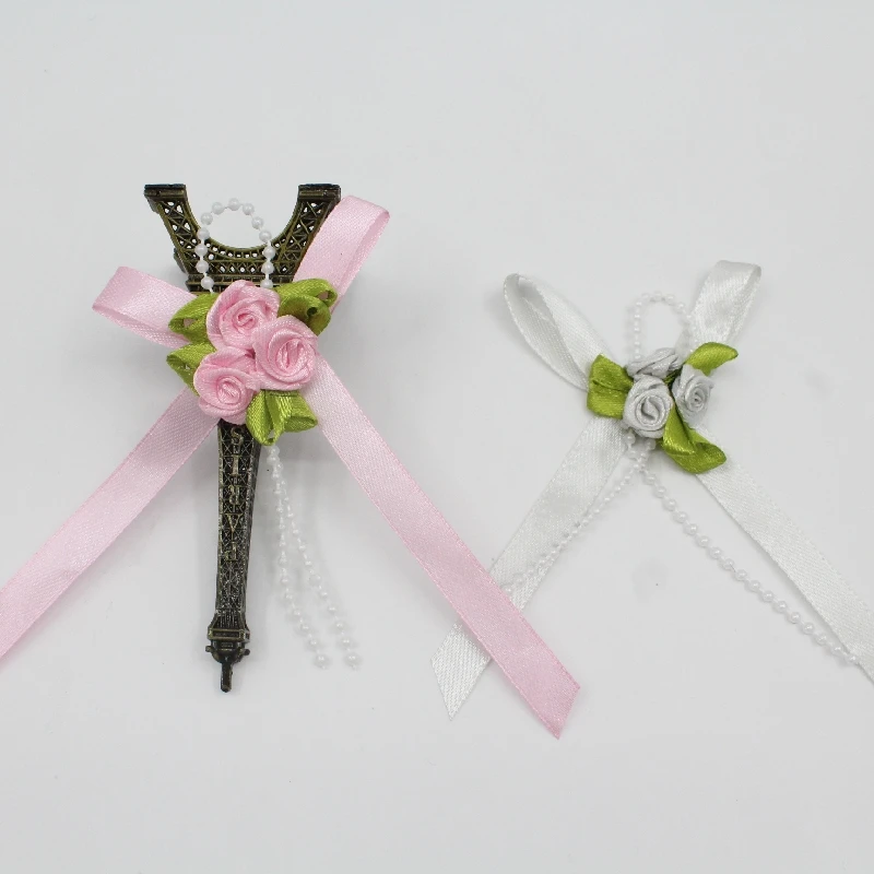 Manufacturer Custom 1cm Multi-color Ribbon Plus Small Flower Sticky Pearl Chain Hand Tie Bow