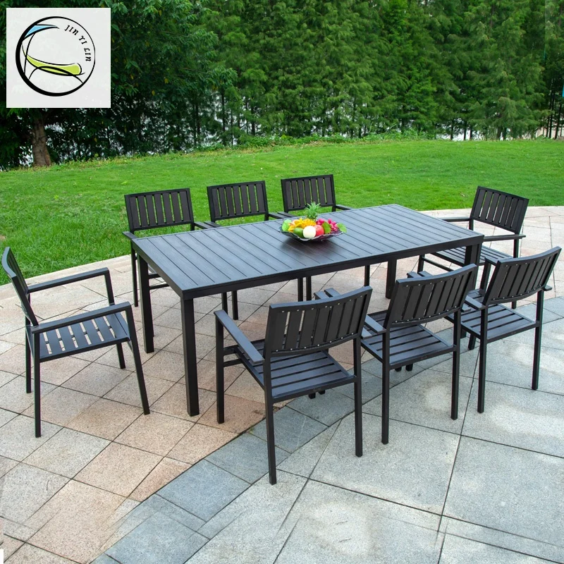 Outdoor Furniture  Aluminum Plastic Wood Garden Patio Table And Chairs Dining Sets Leisure Square Table