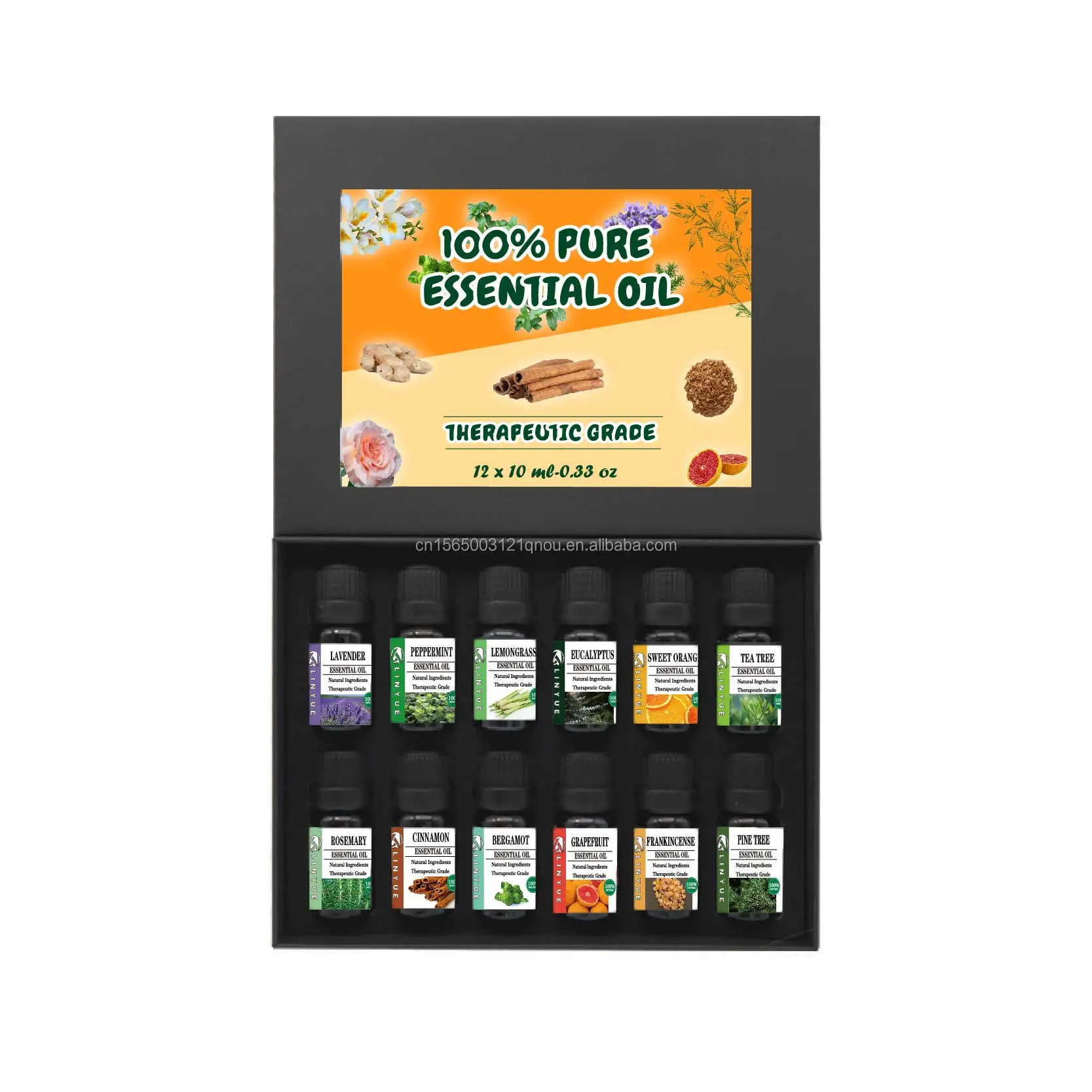 Essential oil aromatherapy set 12 pack lavender frankincense myrrh grapefruit cinnamon pine tree natural essential oil