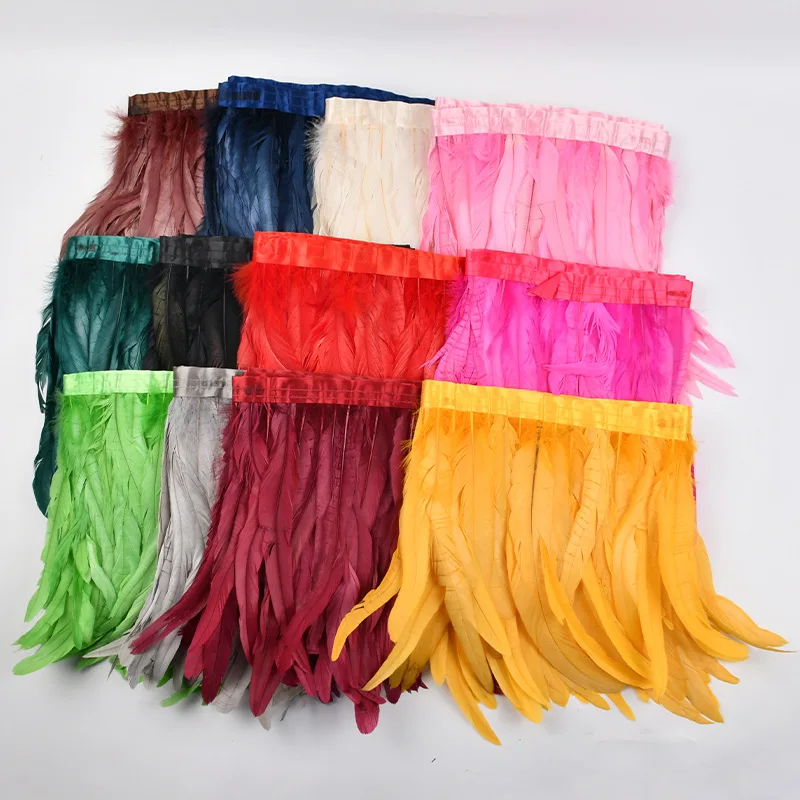 Wholesale 10-12 inch Bleached and dyed color Cock/Rooster Tail feather fringe/ trim