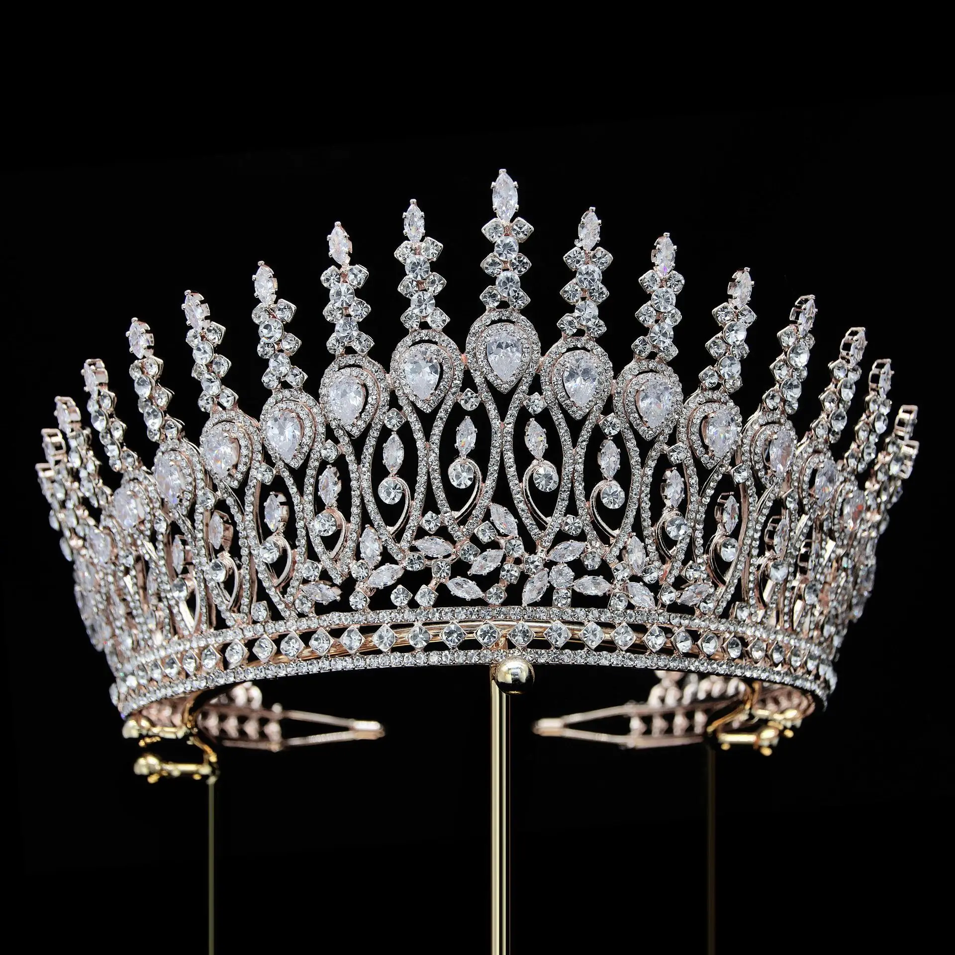 Oversized European American Korean bride Crown tiara Princess Crown wedding luxury design zircon bride tiara