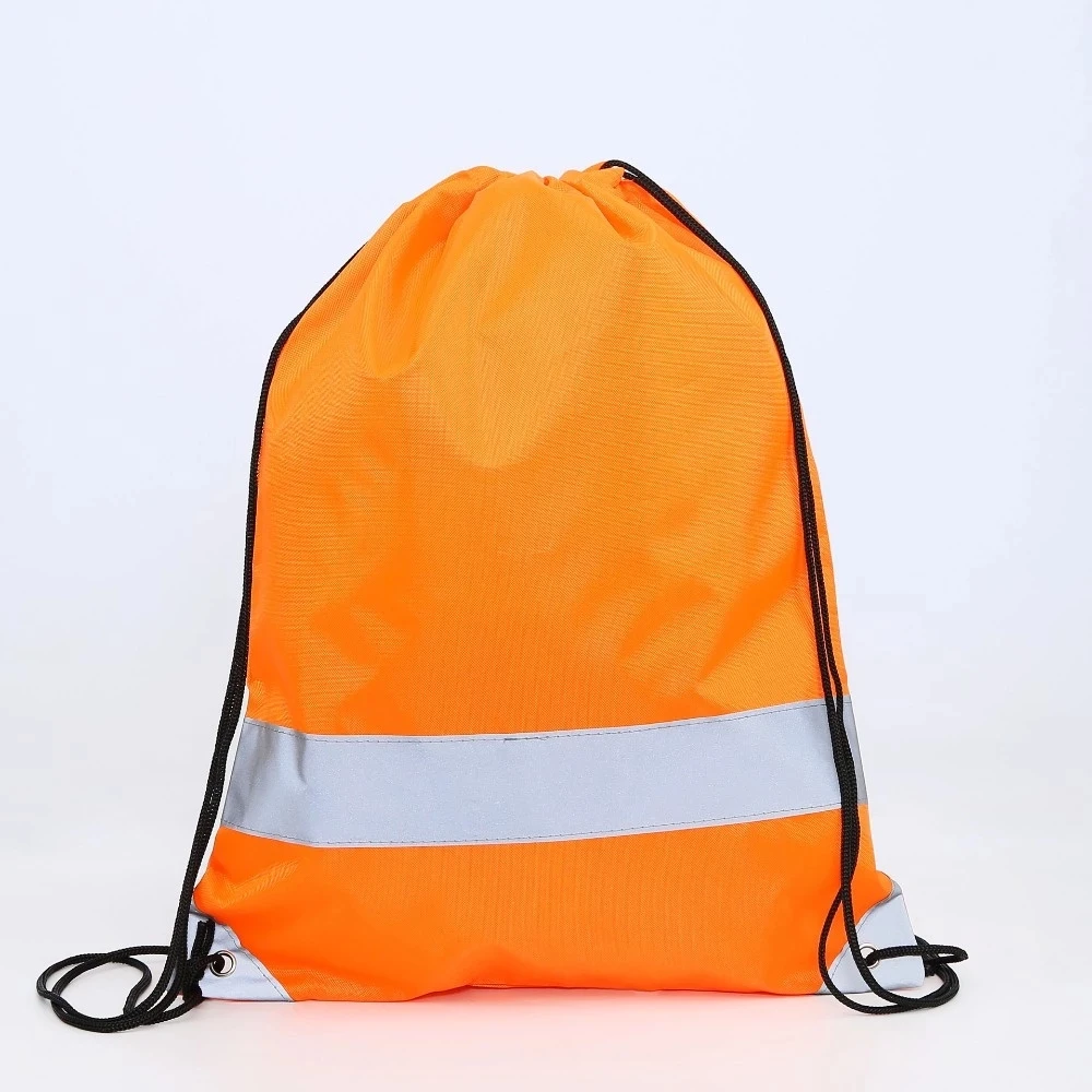 Promotional backpack style bicycle polyester reflective drawstring bag