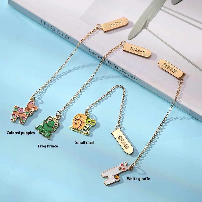 Cartoon Animal Bookmark Pendant Student School Season Commemorative Gift Ins Style Creative Metal Flip Book Clip