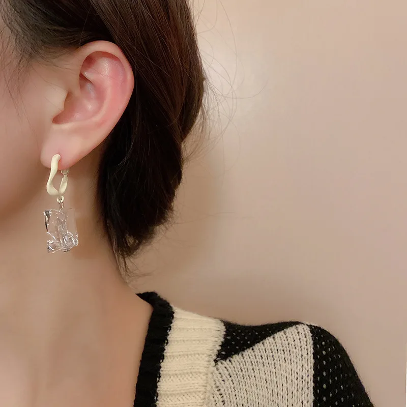 Irregular Transparent Earrings Cherry Flower Square Drop Earrings Acrylic Fashion Earrings Dangler Girl Gifts For Friends