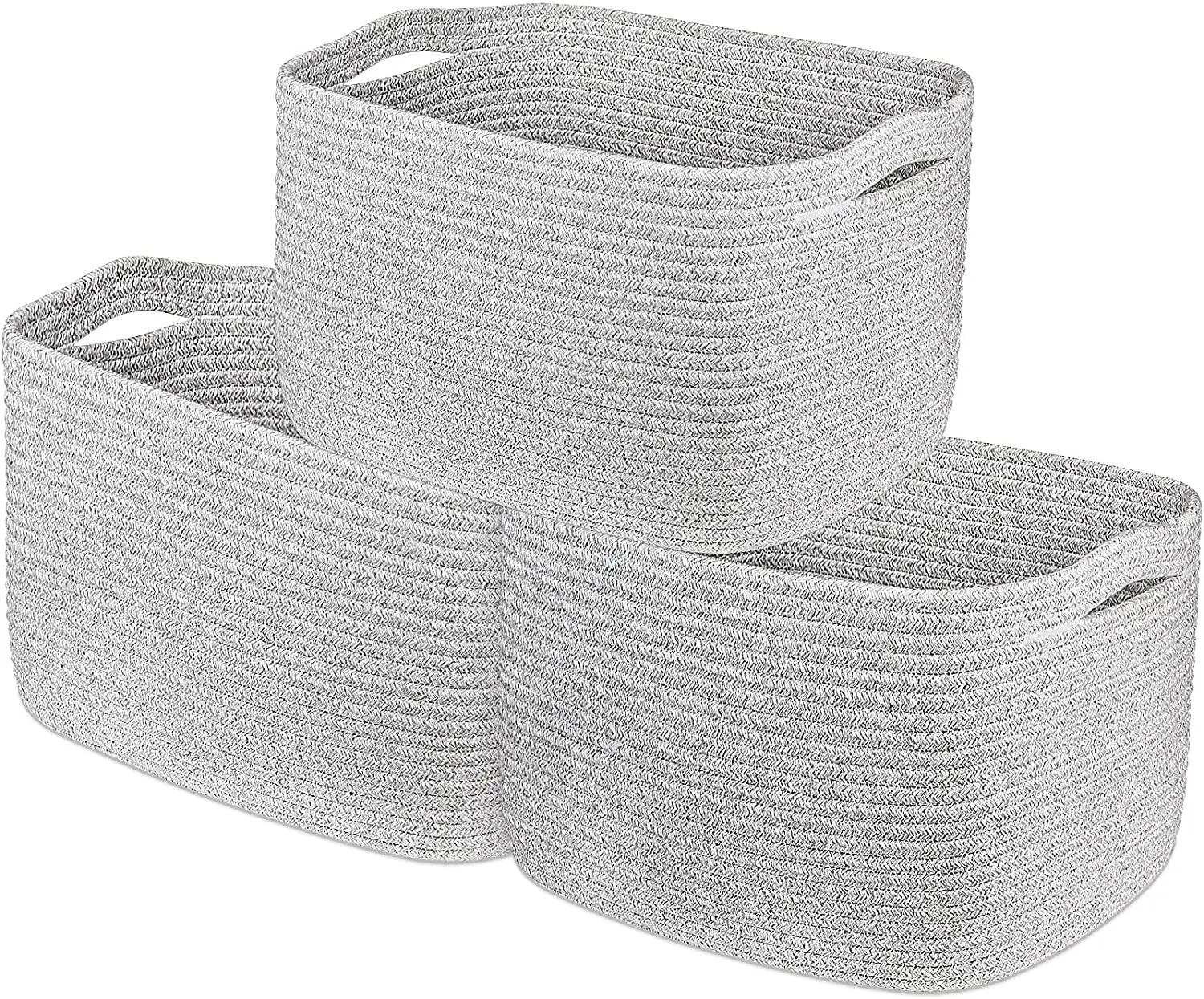 3of 1set Cotton Rope Basket For Organizing Woven Storage Basket With Handle Square Shape For Kids Clothes Toys Books Fruittowel