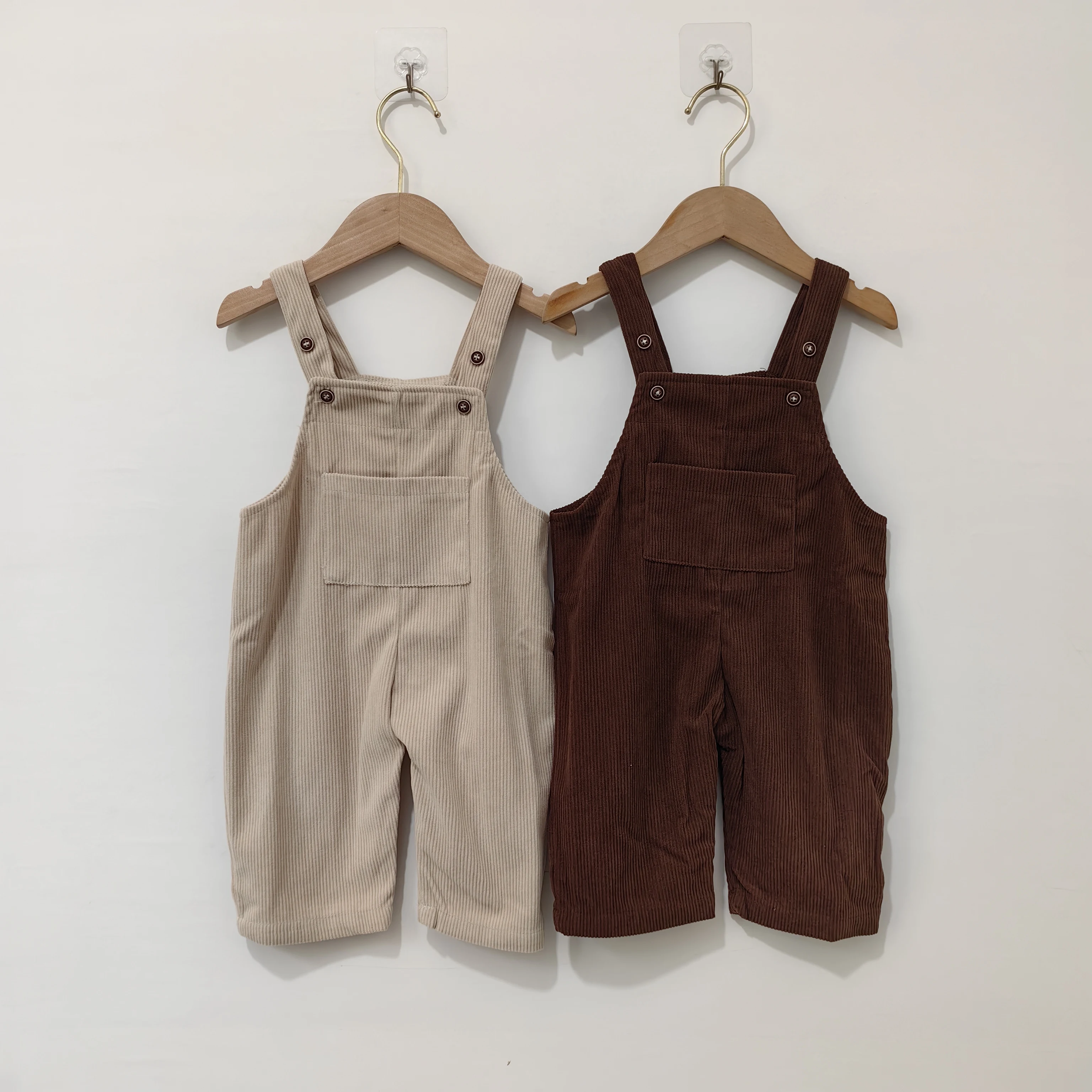 OEM Custom Ribbed Cotton Spring Autumn Baby Infant Boys Girls Clothing Neutral Toddler Pocket Corduroy Suspender Overalls