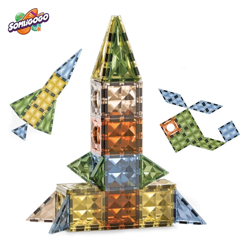 SL New DIY Assembly Toy 3D Diamond Face Magnetic Tiles Building Block Kits 48pcs Rocket Construction Magnet Bricks Toy For Kids