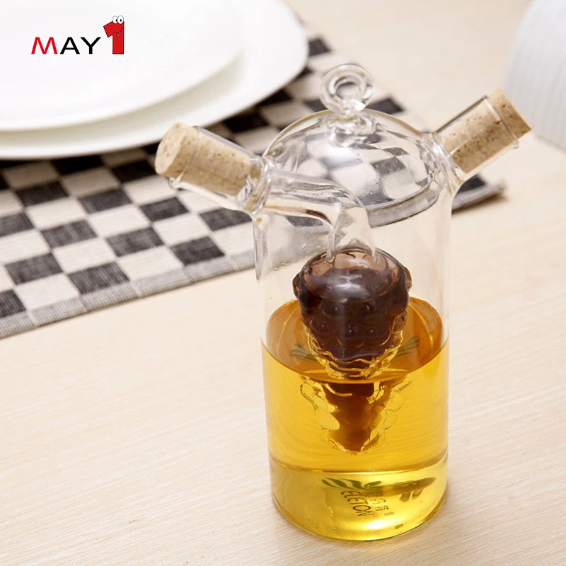 Amazon hot selling 2 in 1 glass oil pot Kitchen Supply Cruet Leakproof Glass Oil Pot