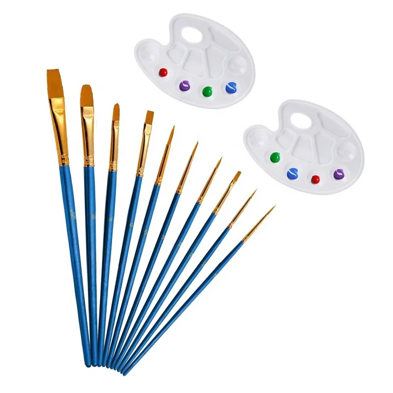 Набор художественных кистей для рисования, набор нейлоновых кистей с круглым заостренным наконечником, с 2 лотками, для детей и взрослых, 10 шт.
