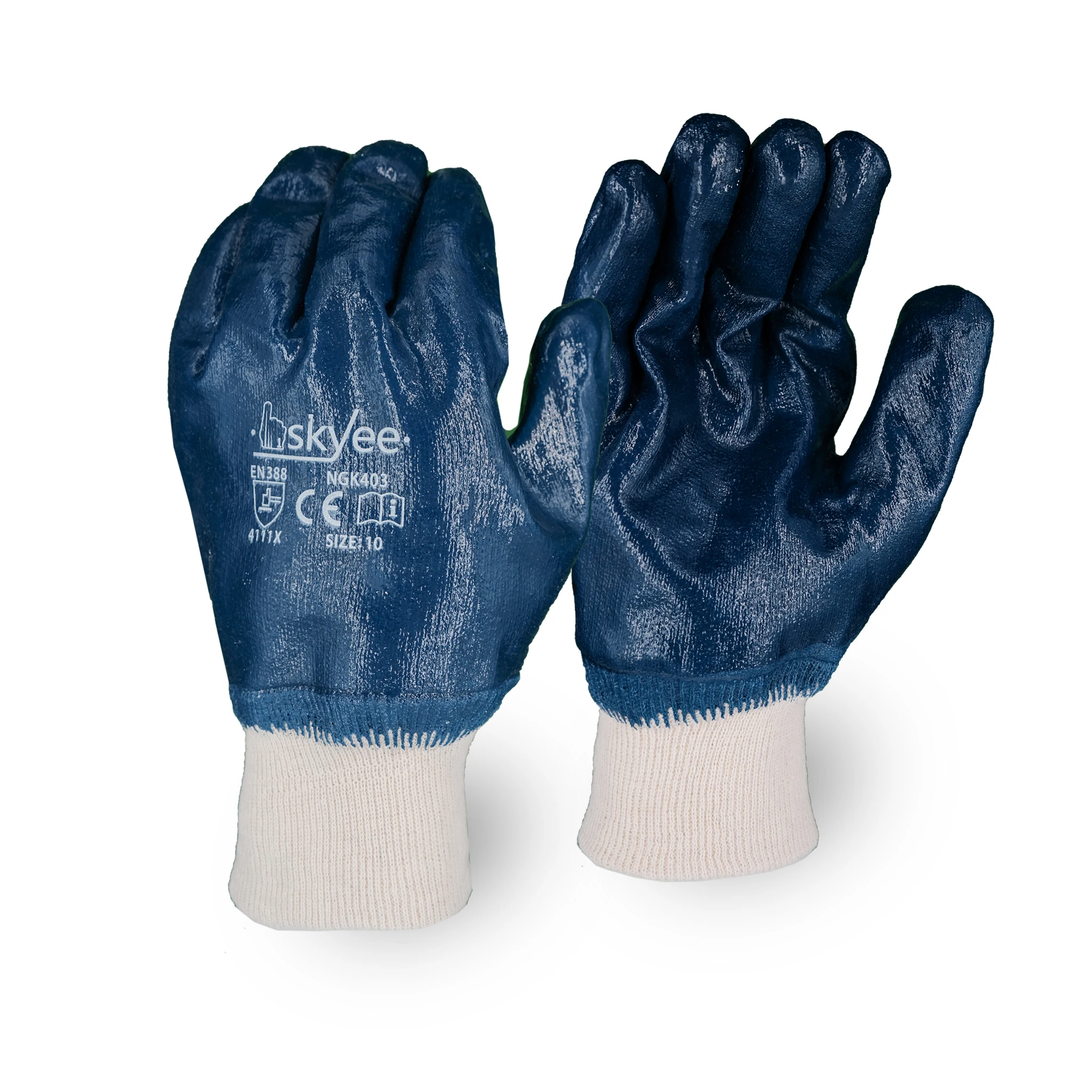 SKYEE custom smooth nitrile rubber cotton water proof anti slip chemical resistant industrial gloves for household