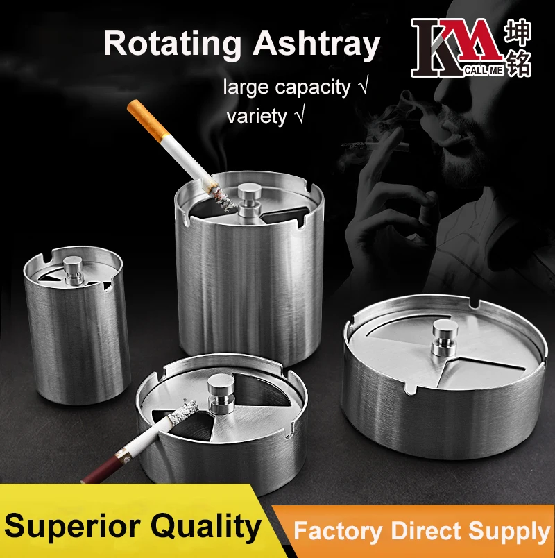 Innovative Portable Cigarette Ashtray Smokeless Round Shape Stainless Steel Cigar Ashtray with Lid Cover