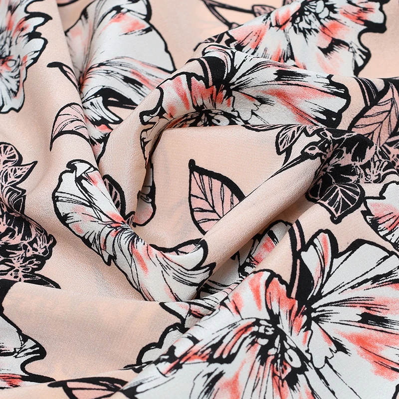 Factory hot sale custom printed button neckline long sleeve wholesale silk long dress