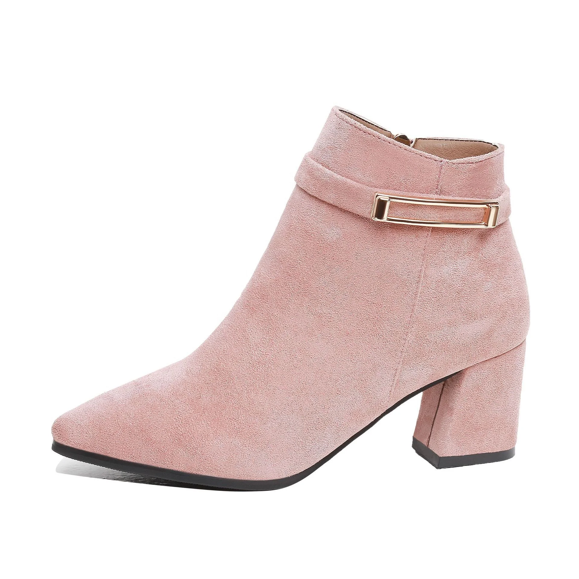 New Design Chelsea Suede Pointed Toe Shoes Chunky Heel Ankle Boots High Heeled Women Shoes