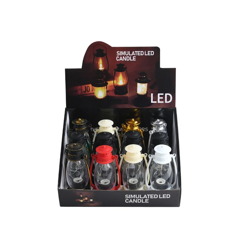 Portable LED Light Candle Pony Lantern Hanging Oil Lamps Outdoor Retro Lanterns Halloween Christmas Decoration