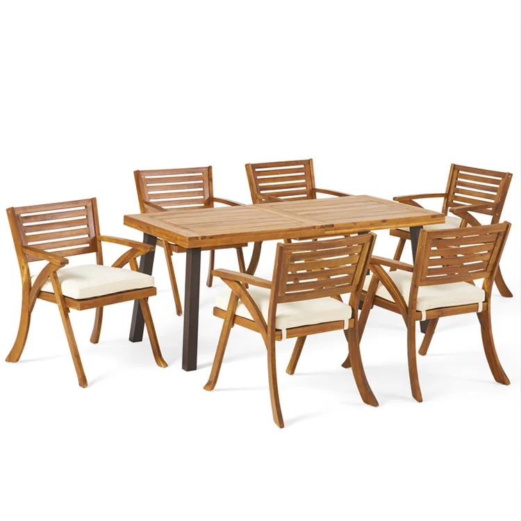 Бесплатная доставка в США уличный 7 шт. садовая Обеденная Мебель Деревянный Обеденный Набор