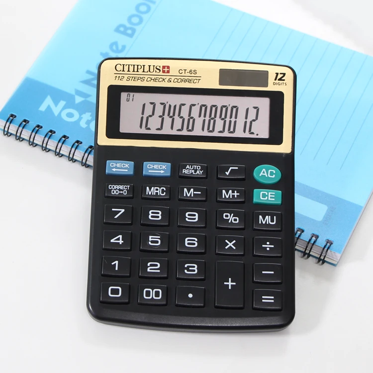 Manufacturer oem 12 digit solar and battery office desktop calculator with check correct function