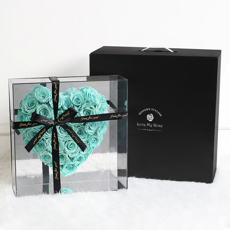 Luxury transparent square acrylic decorative flower soap rose bouquet packaging box clear flower gift display boxes