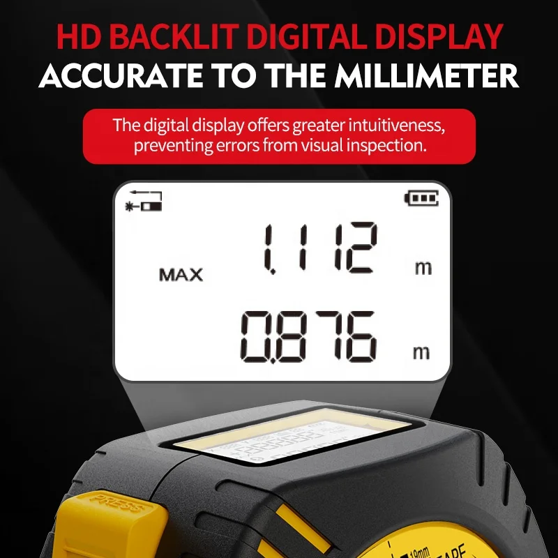 Portable Laser Tape Measure 3 in 1 131ft Digital Laser Distance Measure Tape Laser Distance Meter Electronic Tape Measure