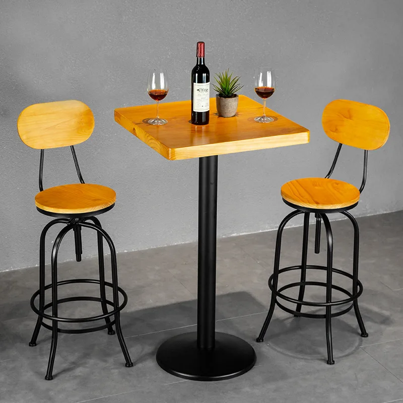 Iron solid wood bar stool bar stool industrial backrest bar stool lift modern personality simple table and chair combination