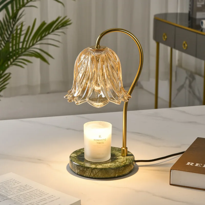Home decoration luxury glass lamp head flower scented candle warmer lamp with dimmer timer