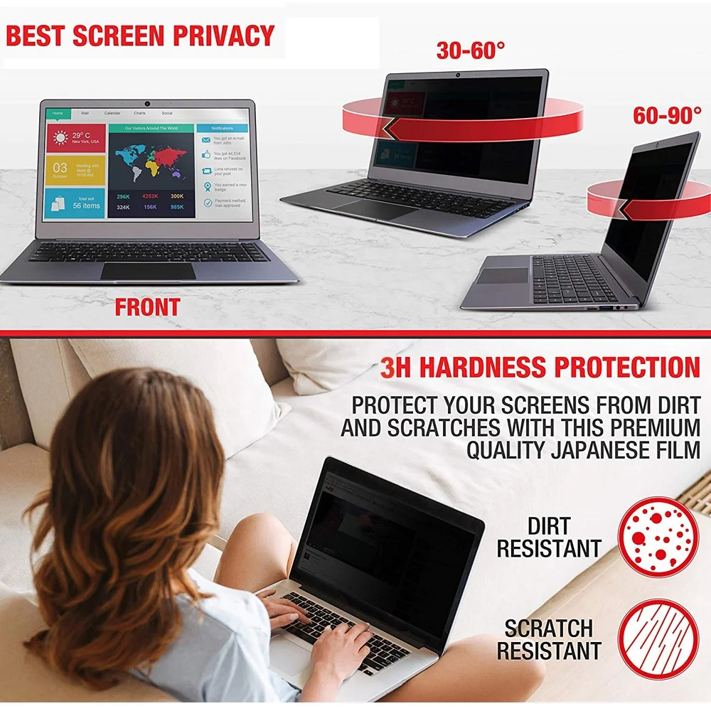 Manufacture Price Anti-Glare Laptop Privacy Filter for 15' Widescreen Display, Removable Anti Peep/Spy Protective Shield Film