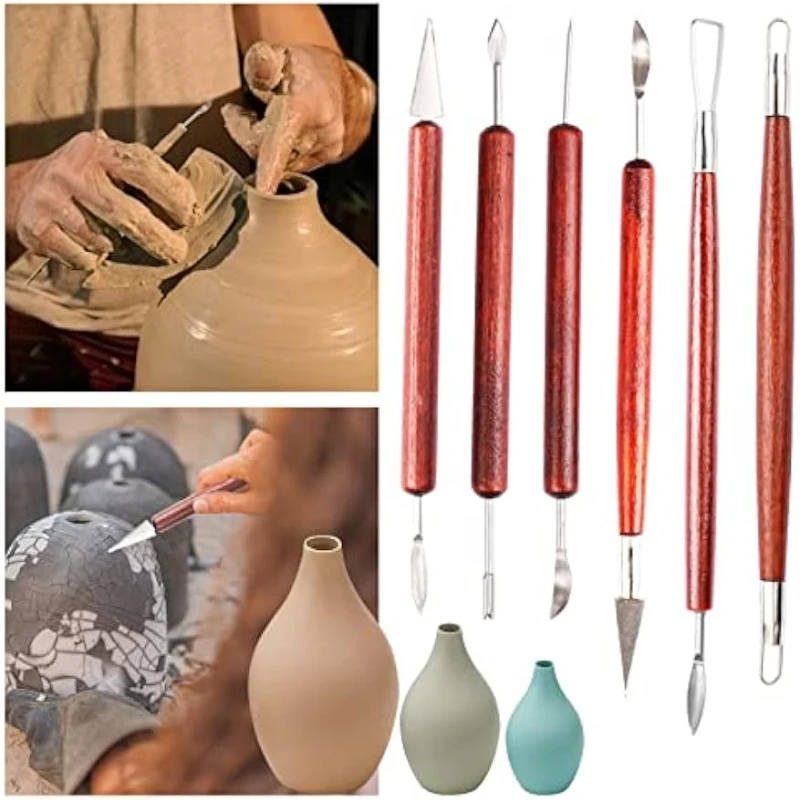 16 pieces of ceramic polymer silicon clay carving tool Wood handle double end carving ceramic process carving smooth modeling