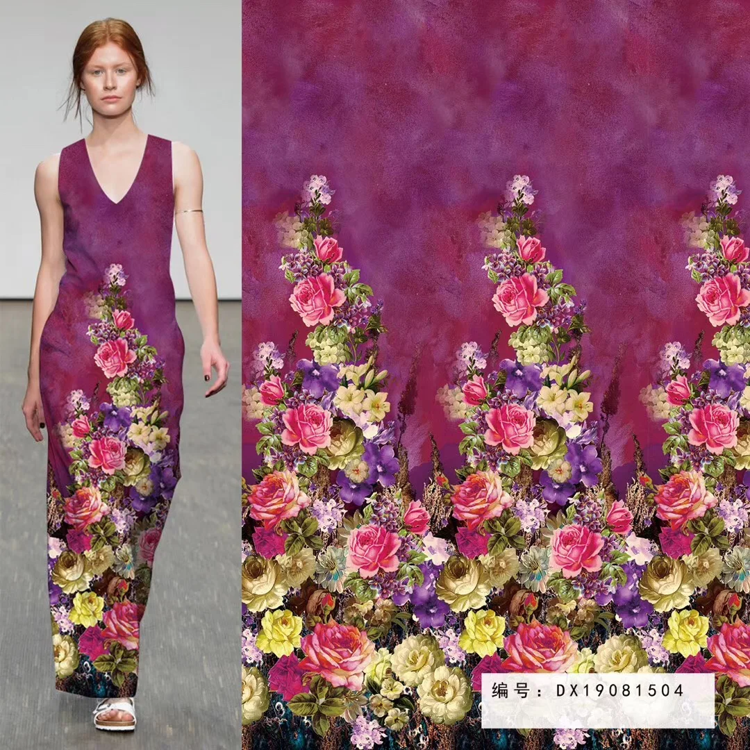 
Colorful floral designs digital printing satin flower fabrics material wholesale 100% polyester fabric 