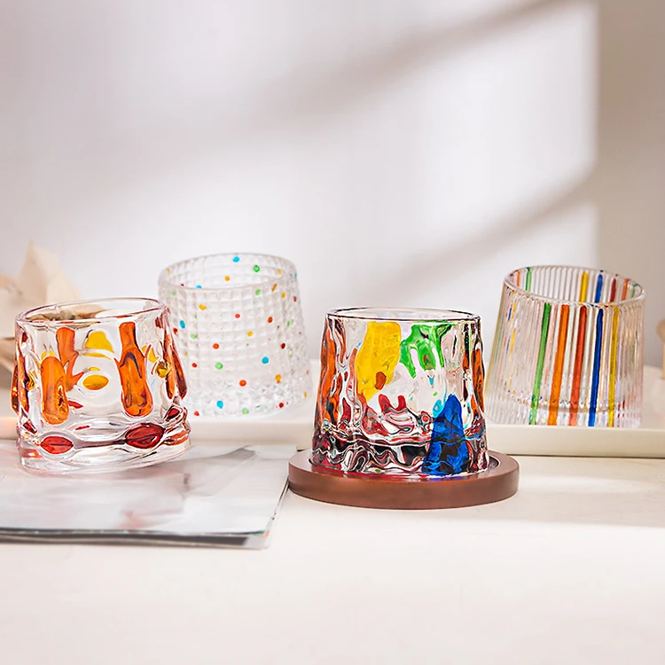 Color High Borosilicate Cocktail Fashion Mess Double Wall Champagne Glaze Whisky Water Glass Cup