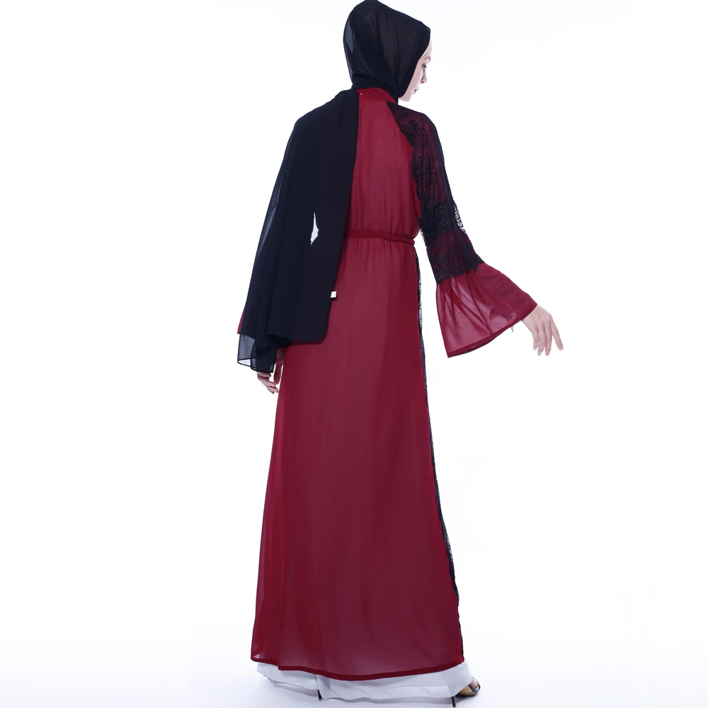 Muslim flared sleeve ethnic style long-sleeved cardigan hit color open abaya 9701