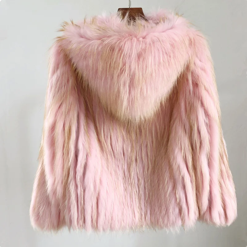 
Wholesale Woman Winter Fox Fur Coat Hooded Knitted Fur Jacket 