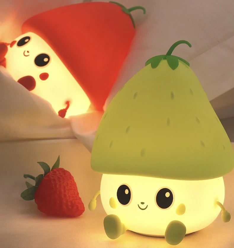 Ever Bright Cute Strawberry Silicone Lamp Bed Decorative  Led Night Light Objects