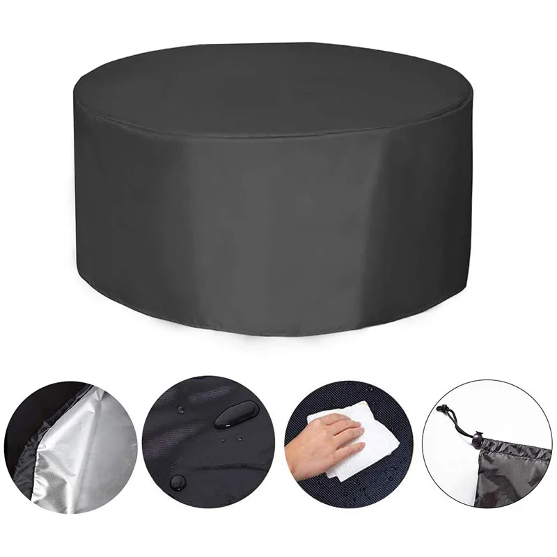 Round Outdoor Furniture Waterproof Cover 210D Oxford Fabric UV Protective Garden Round Table Chair Cover