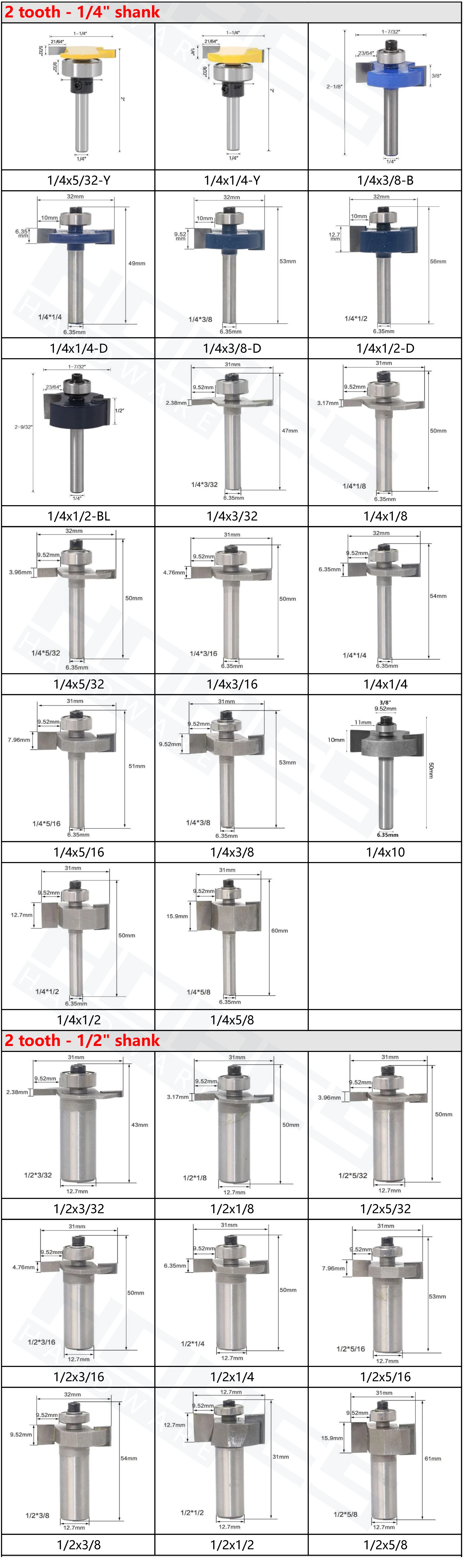 1/4 Inch Shank 3/8 Carbide Tooth Woodworking Slot Router Bits Groove Milling Cutter for Wood Trimming Engraving Tools