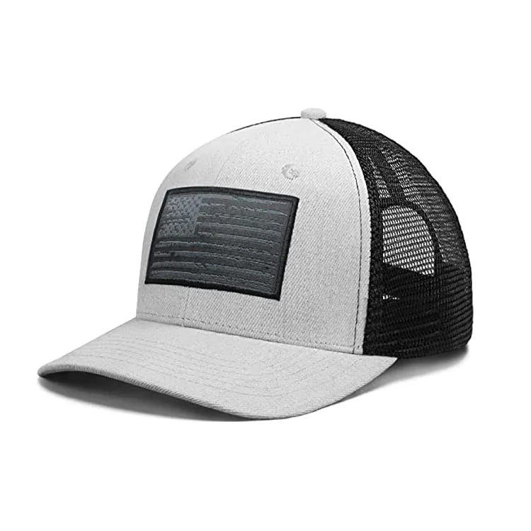 2022 Wholesale Custom 6 Panel USA Flag Trucker Cap Woven Patch Trucker Hat Twill Mesh Snap Back Hats Caps