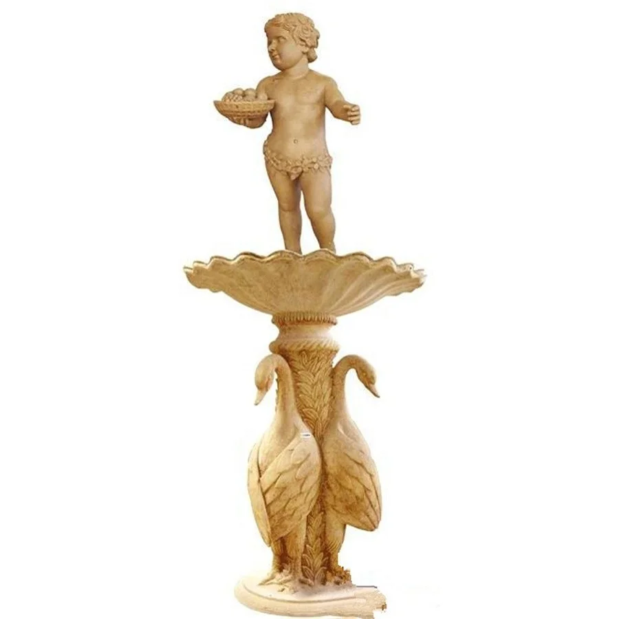 Villa Decor Granite Crane Statue Garden Marble Water Fountain Sculpture