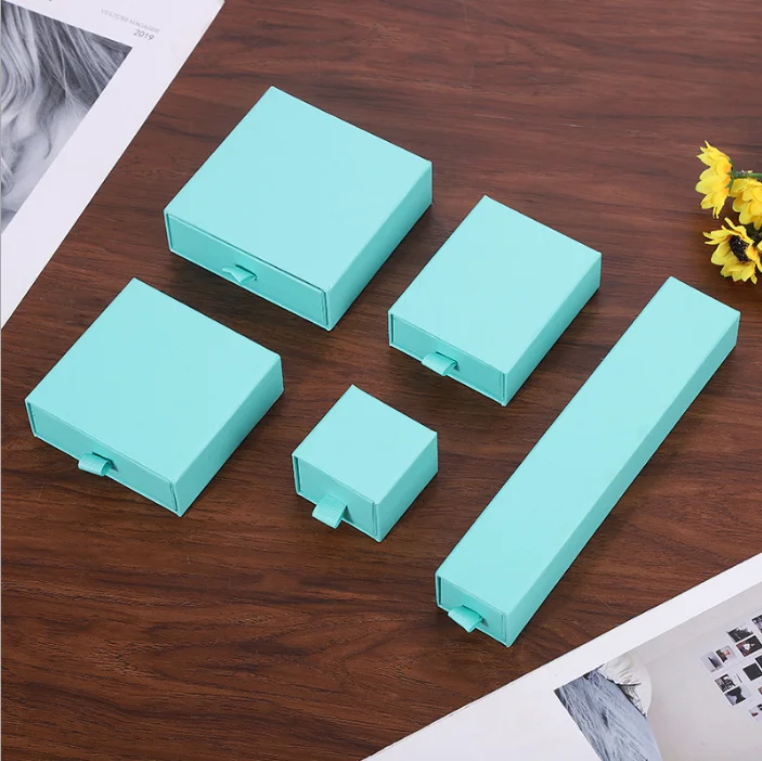 Wholesale Light Blue Drawer Jewelry Packaging Box Earrings Necklace Jewelry Packaging Box Customizable Logo
