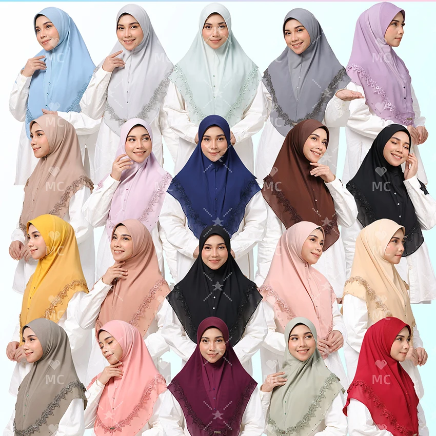 Instant Hijab High Quality Muslim  Veil two Layer Digital Printed Fabric rhinestone Islamic Scarf Turban Hijab