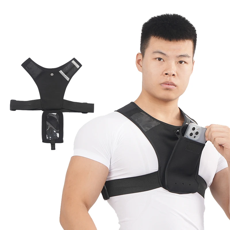 Wholesale mens sport reflective pocket chest backpack hydration water bottle phone holder running vest