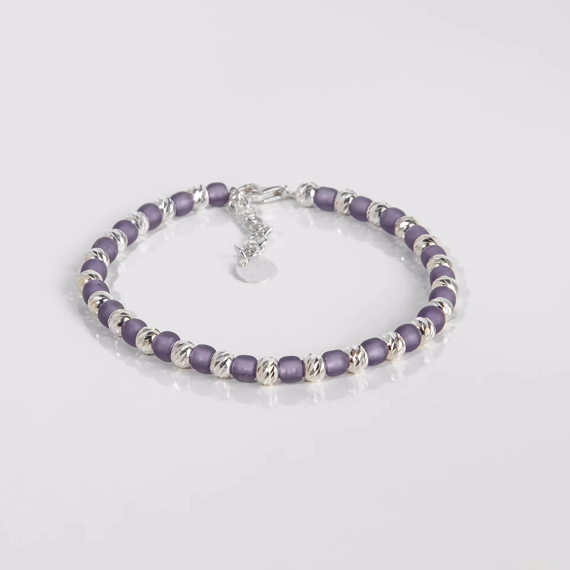 Wholesale Fashion Jewelry Bracelets Excellent Quality Casual Style Opaque Violet 925 Silver Unisex Beaded Design