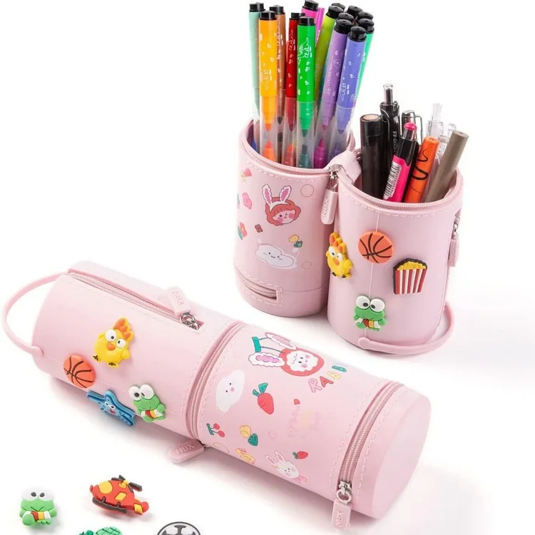 Cartoon Storage Pencil Bag Large Capacity Zipper Silicone Coin Purse Cylindrical Multifunctional Pencil Case