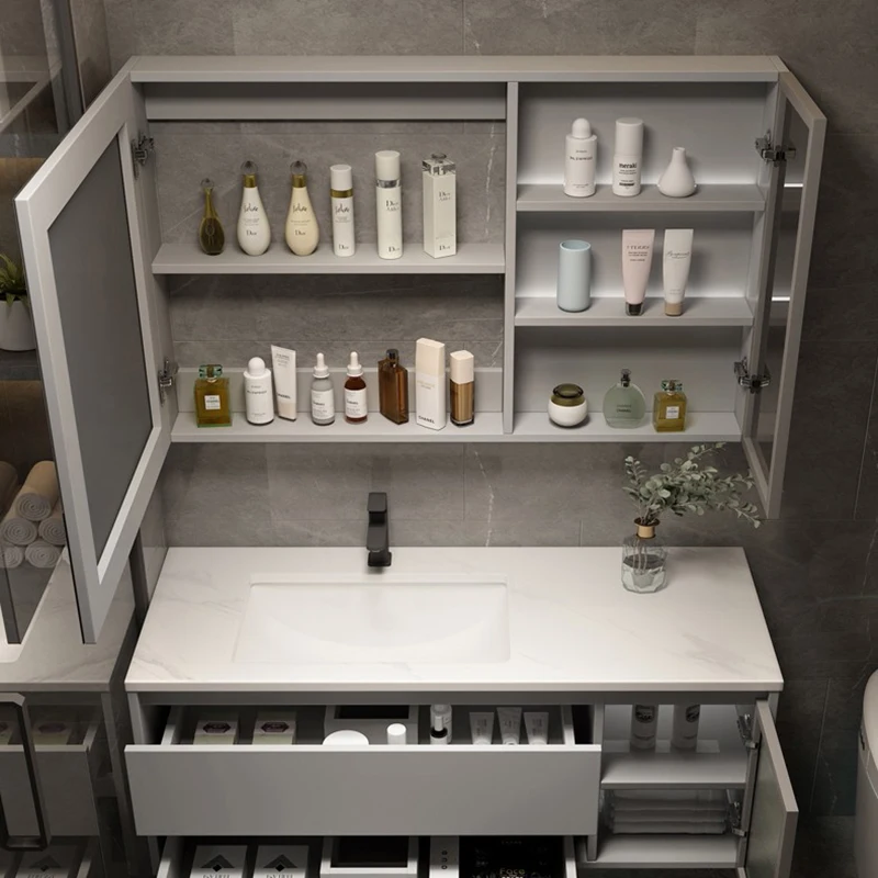 Modern Bathroom Sink Base Cabinets Slate Wash Basin Cabinets Design with Drawer and Glass Door